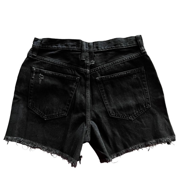Free People || Makai Distressed Cut Off High Rise Side Slit Shorts || Black - Picture 3 of 8
